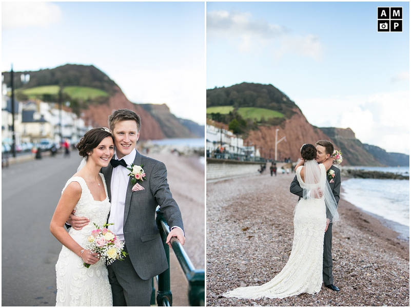 "vintage-bridal-couple-photos-on-the beach-in-Devon"