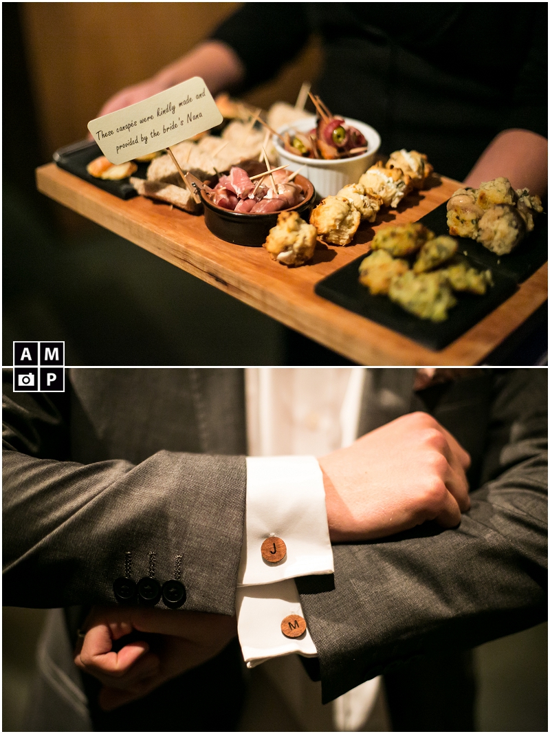 "home-made-canapes-and-wooden-cuff-links-at-a-wedding"