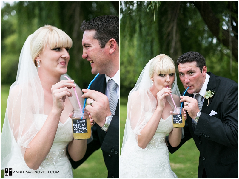 "Cute-South-African-wedding-couple-drinking-home-made-ginger-ale"