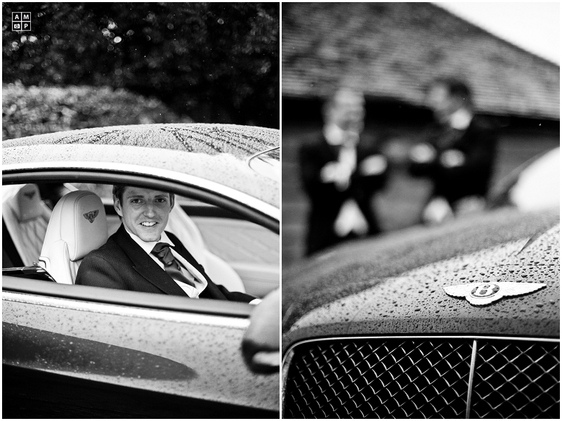 "Groom-sitting-in-Bentley-Continental-GT-wedding-car"