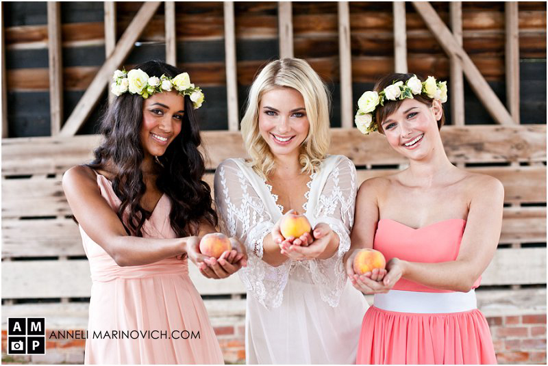 "bride-and-bridesmaids-with-fresh-peaches"