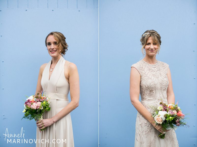 "mismatched-bridesmaids-dresses-Fazeley-Studios-wedding"