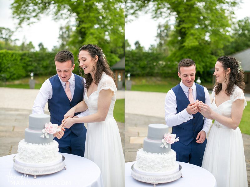 "Outdoor-wedding-cake-cutting-at-Wasing-Park-Wedding"
