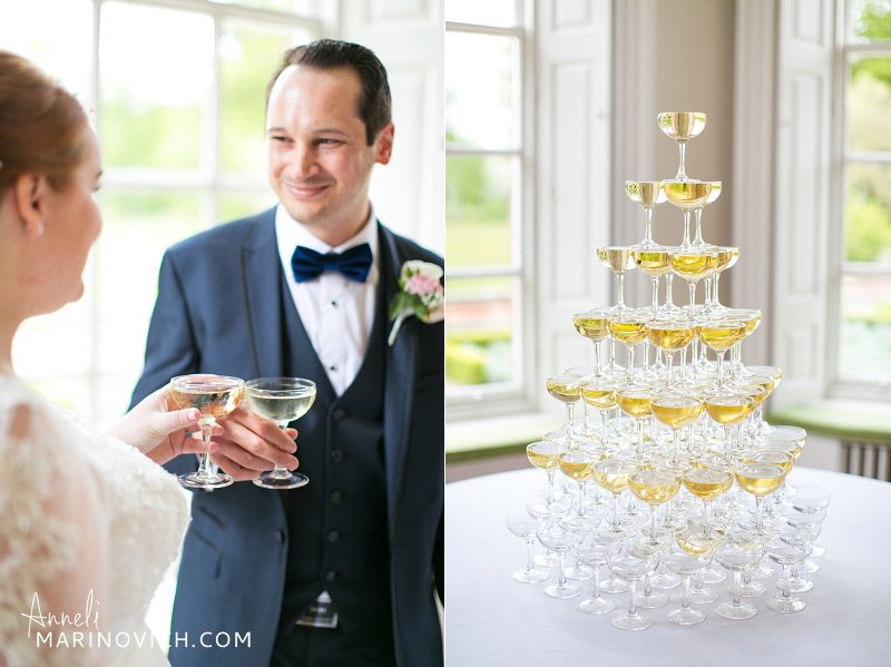"Bride-and-groom-champagne-tower-Iscoyd-Park"