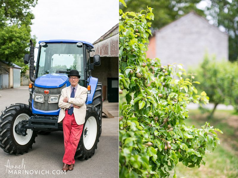 "Bride-arriving-on-a-tractor-at-farm-wedding"