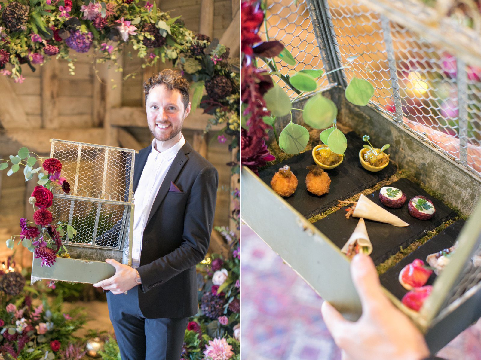 Pete Holt from Kalm Kitchen serves the wedding couple canapes