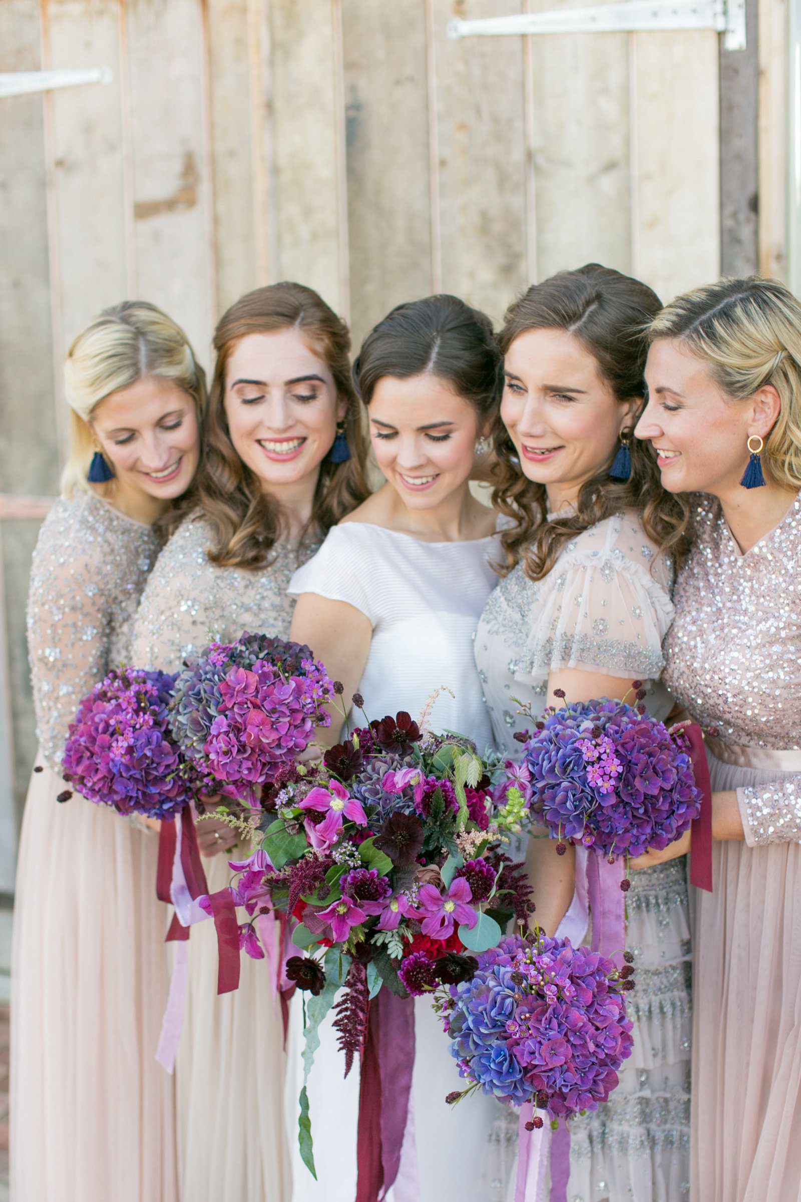 Deep purple hydrangea bridesmaids bouquets by Kate Avery Flowers