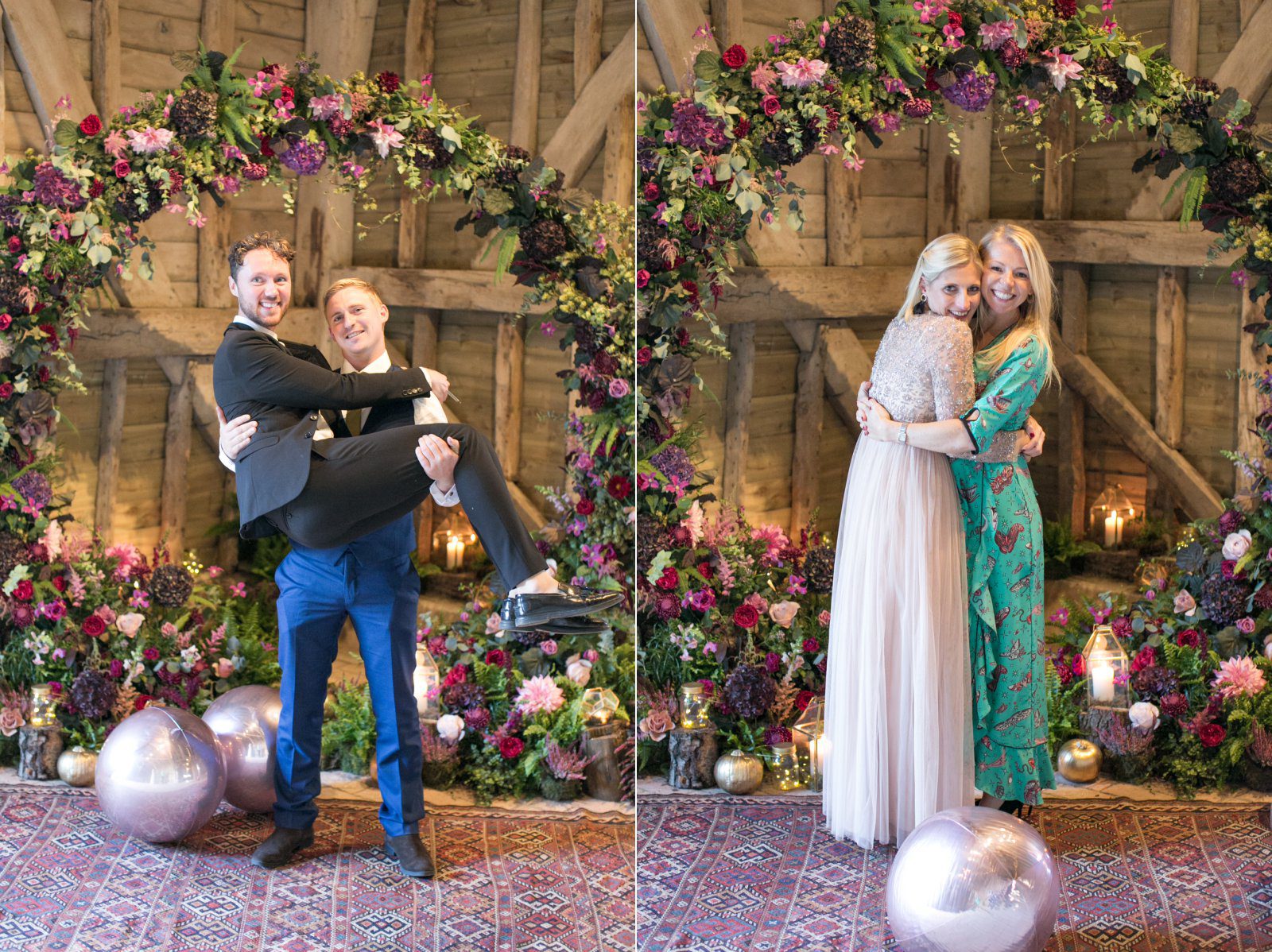 A floral moongate used as a wedding photobooth backdrop at High Billinghurst Farm