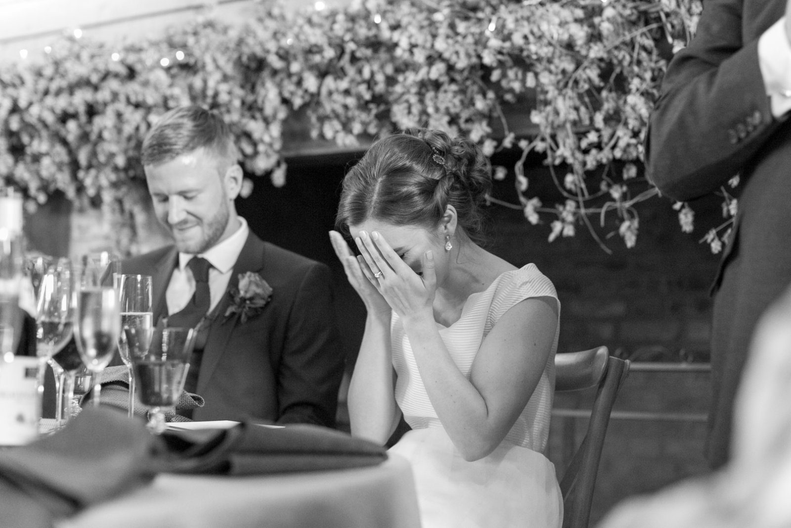 Embarrassed bride reacts to her father's wedding speech at High Billinghurst Farm