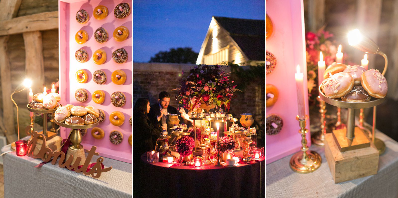 A donut wall served as a late night snack at a High Billinghurst Farm wedding