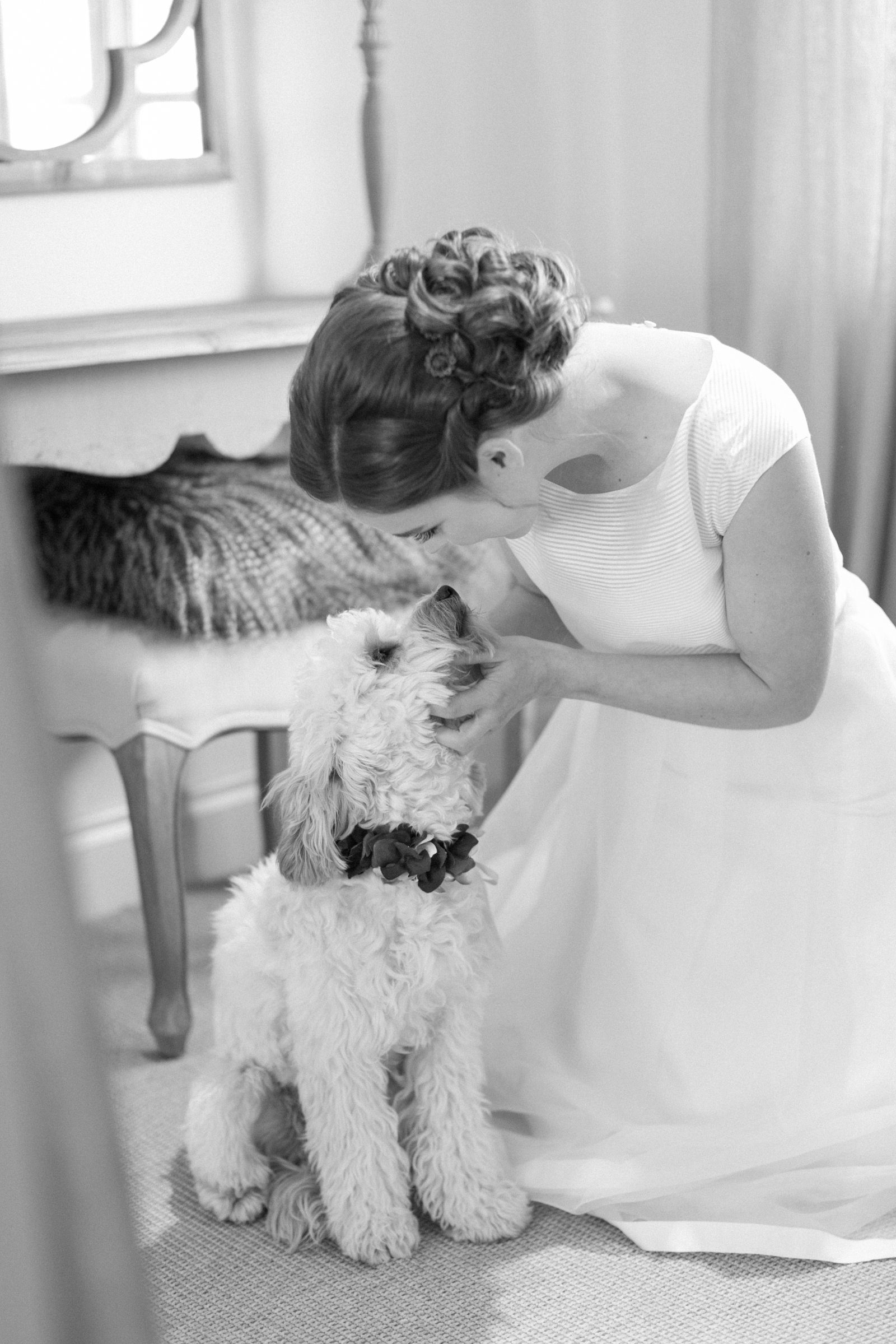 Bride with her dog ring bearer at High Billinghurst Farm