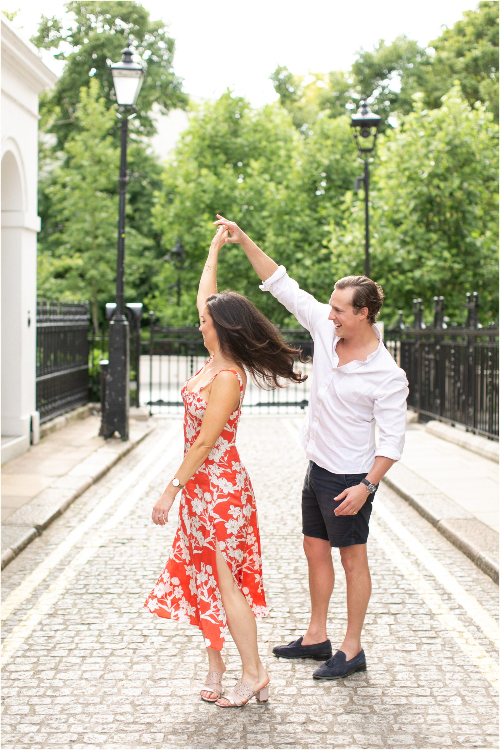London couple enjoying their relaxed engagement shoot