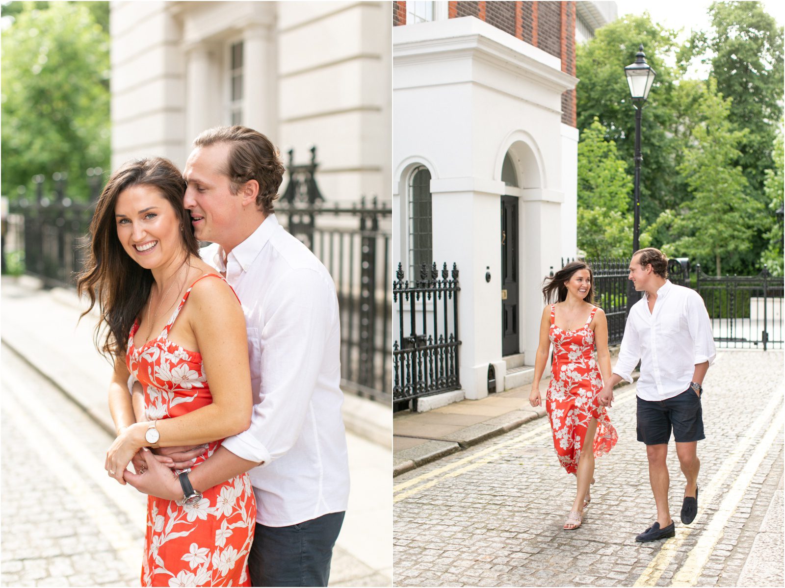 London engagement session with French wedding couple