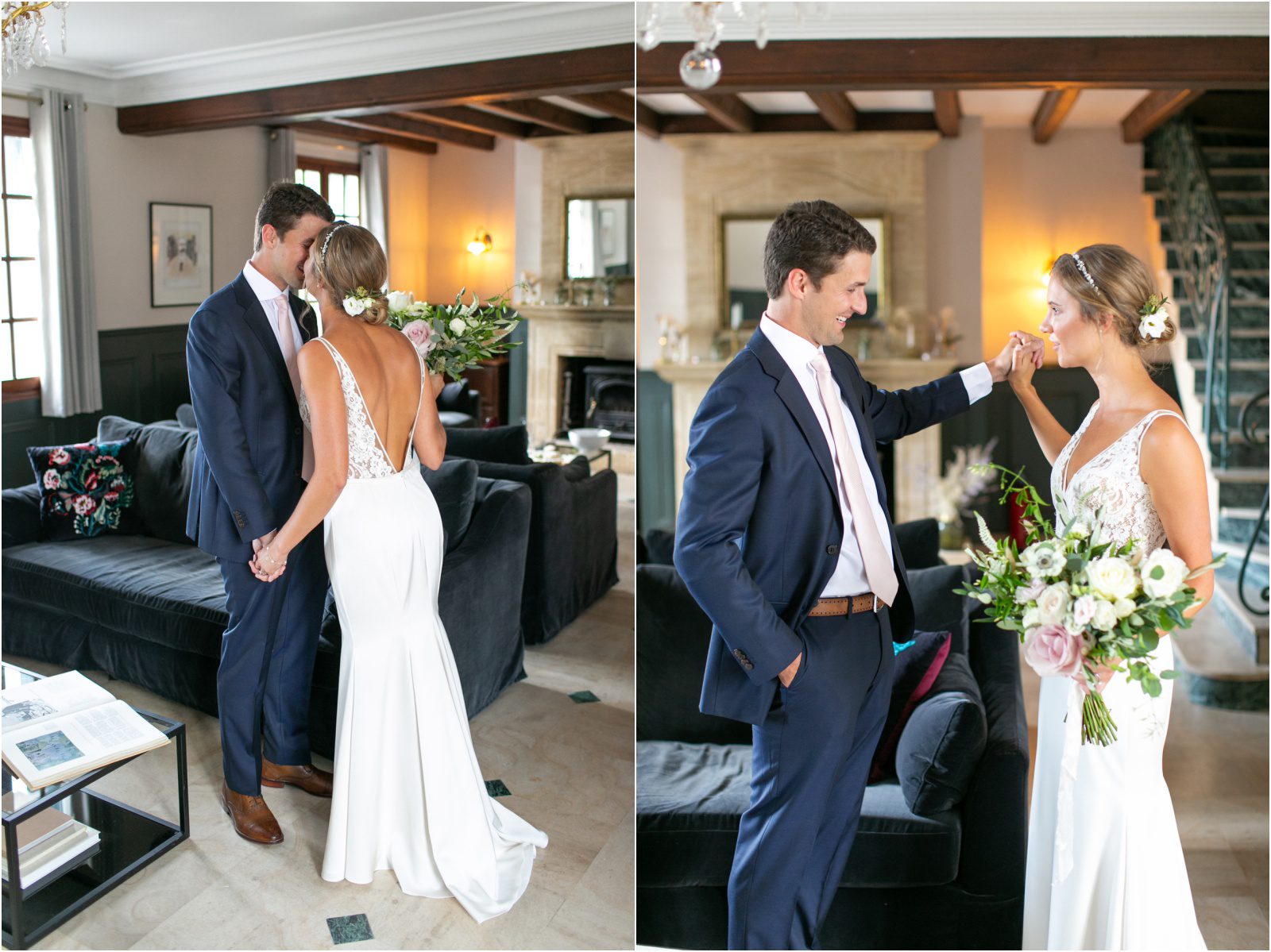 Bride and groom first look at La Vue France