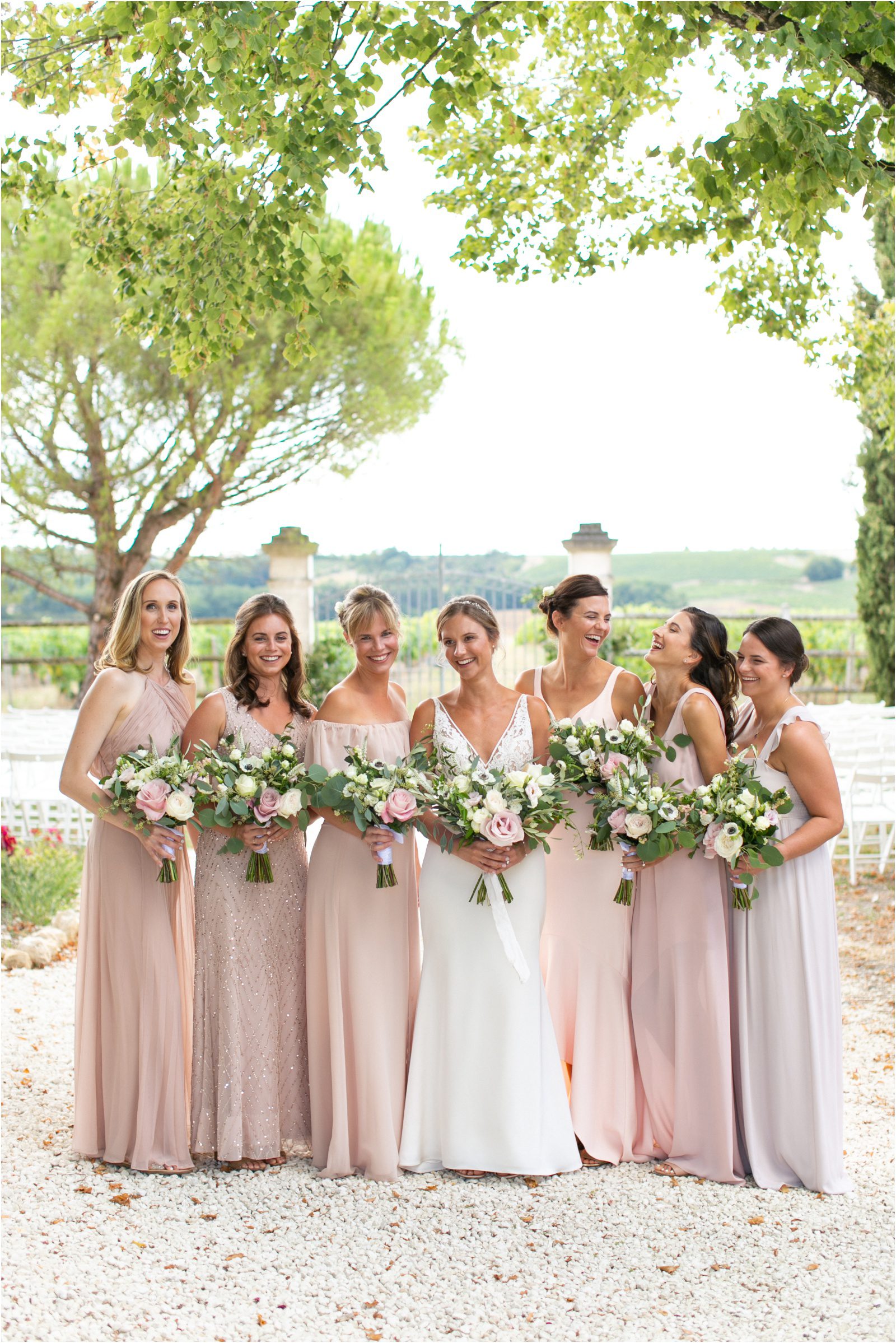 American bride and bridesmaids at La Vue France
