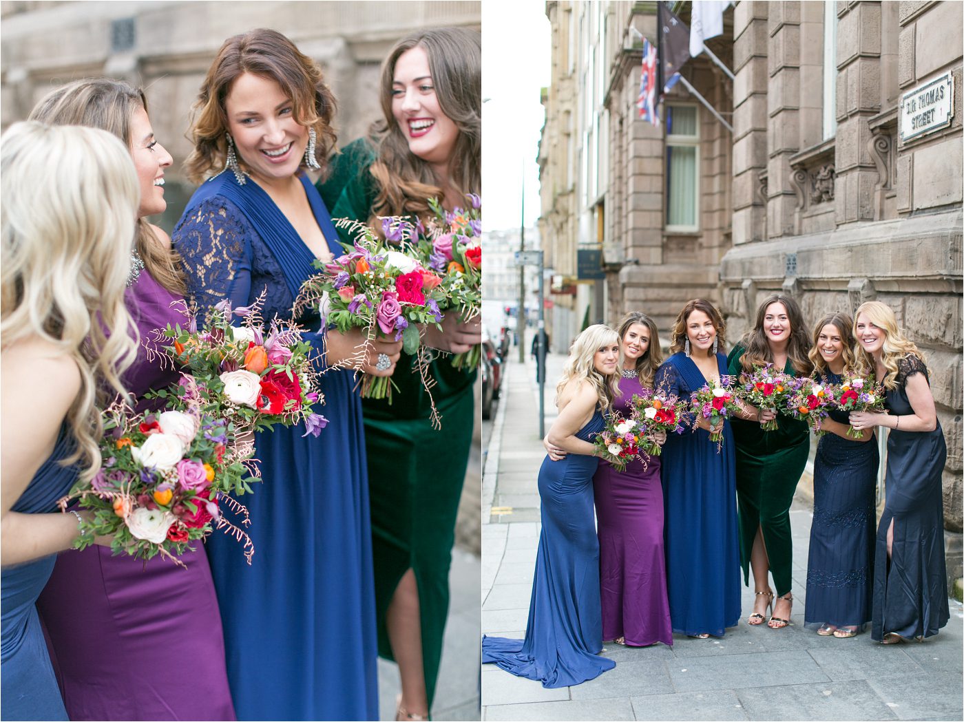 Jewel coloured bridesmaids dresses