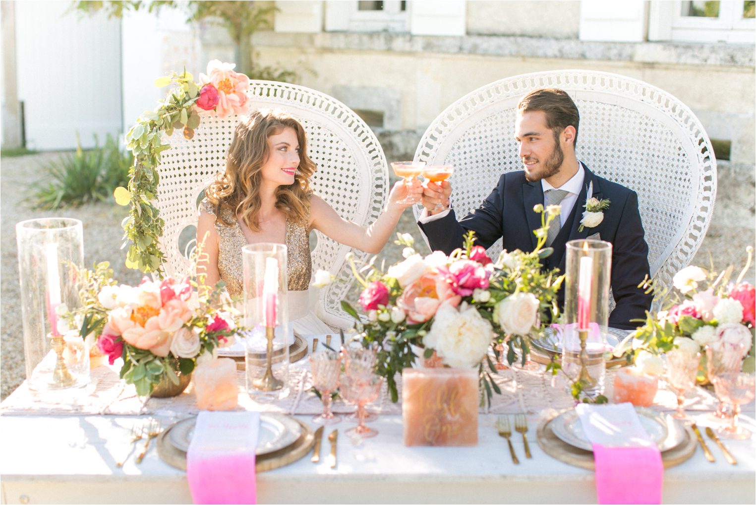Intimate wedding dinner at a chateau in France