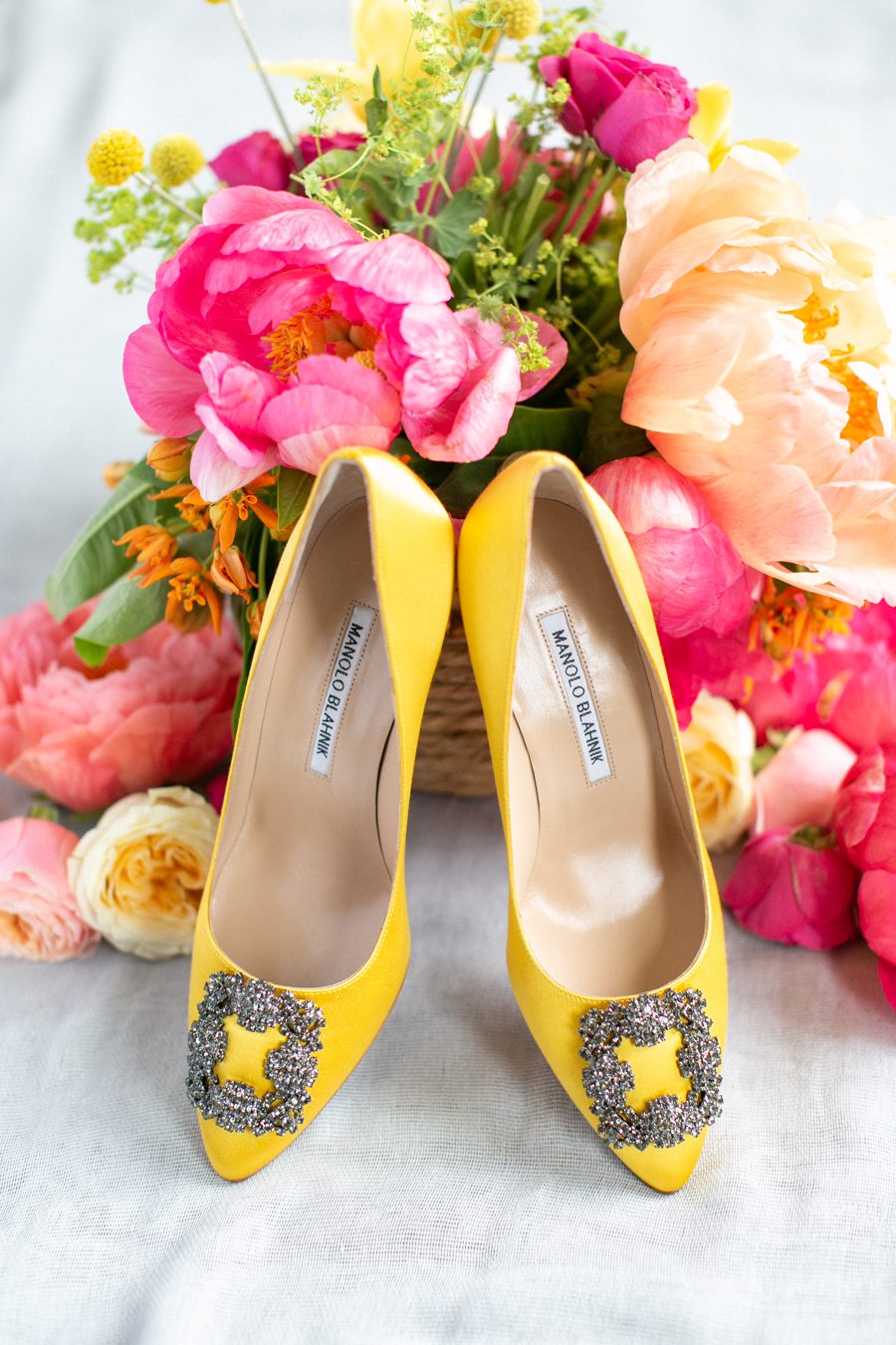Manolo Blahnik bride yellow wedding shoes