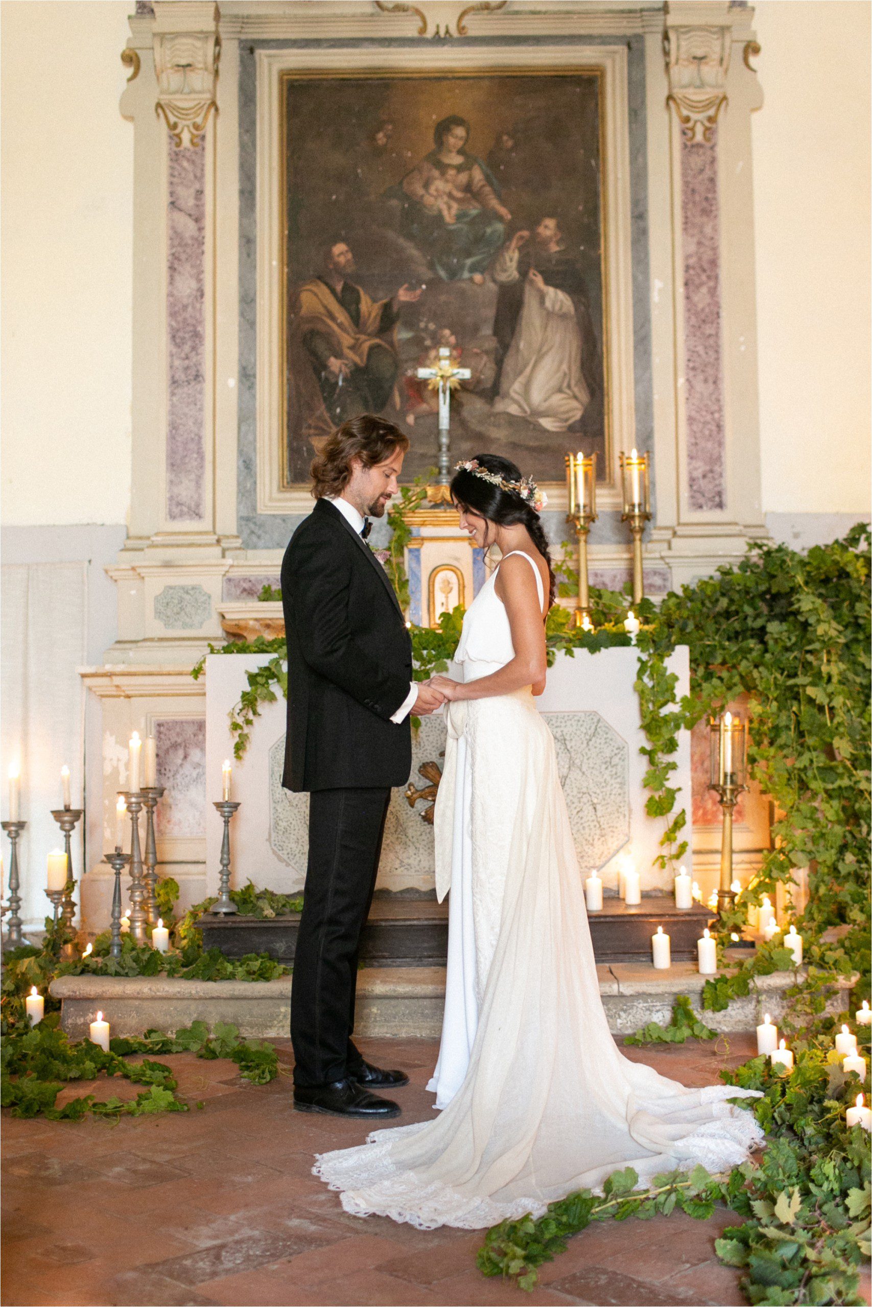 Intimate church wedding at Borgo Pignano