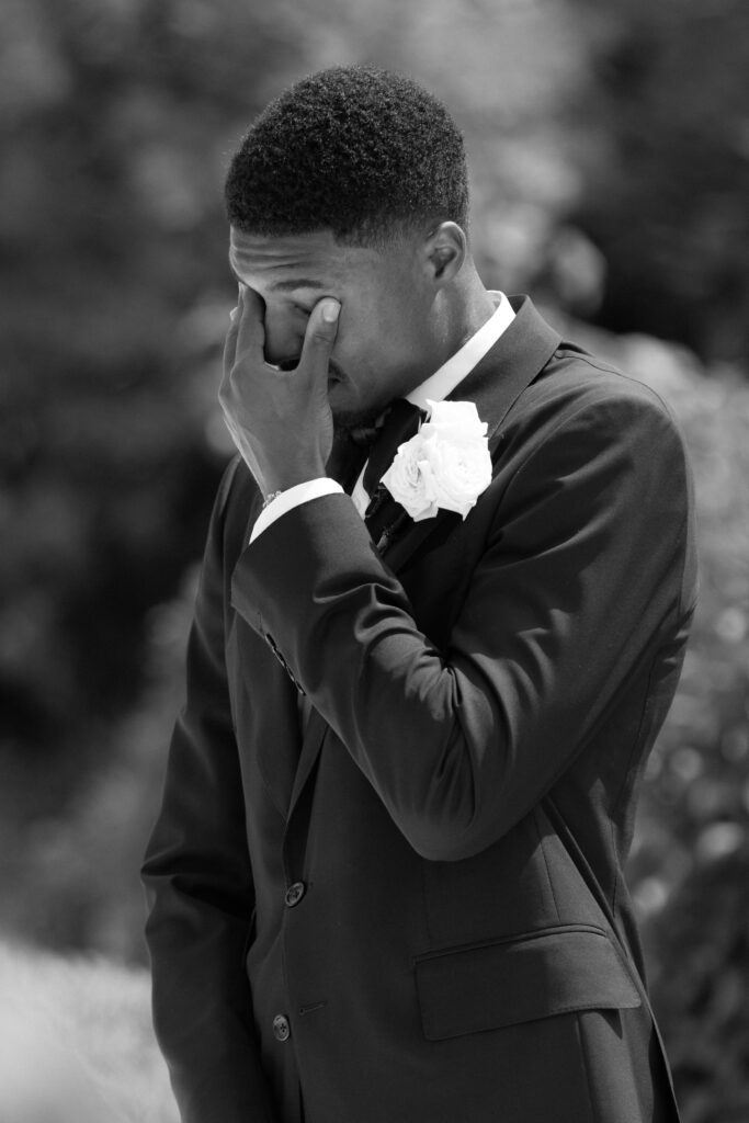 Emotional groom during ceremony